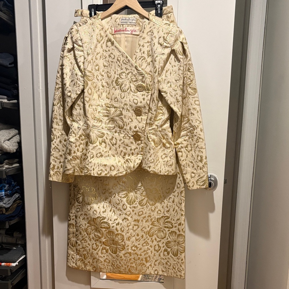 Bergdorf GoodmanVintage Two-Piece Ivory and Gold Floral Skirt silk evening suit